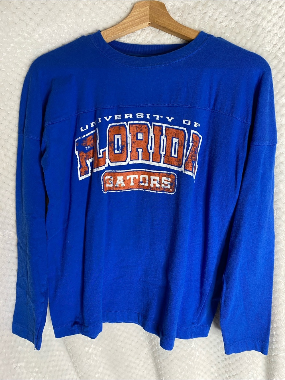 J. America Vintage Blue Long Sleeve T shirt with UF Gators Graphics both sides